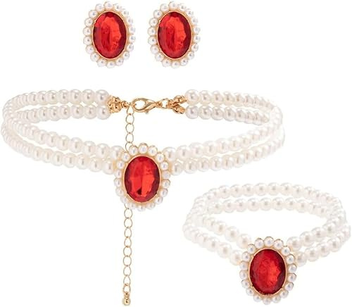 TOFBS 3PCS Perlen Schmuck Damen Smaragd Anhänger Halskette Armband Ohrringe Set Perlen Perlenkette Hochzeit Schmuck für Frau Freundin Braut Mutter Tochter Geschenk