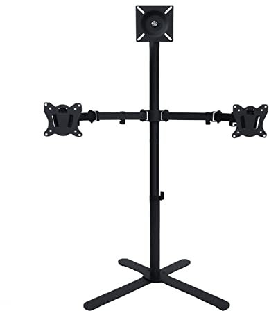 TV Standfuss Boden-Dreifach-Monitorhalterung für 14-27-Zoll-Fernseher, robuste, voll verstellbare Arme mit max. VESA 100 x 100 mm, für 3 Bildschirme