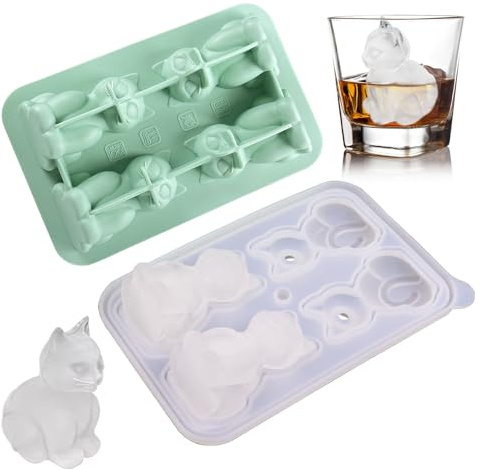 Süße Katzen-Eiswürfelform, Katzenform, Eiswürfelform, Silikon-Eisform, lustige Formen, 4 Kitty-Eiskugeln für Whiskey, Cocktails, Eiskaffee