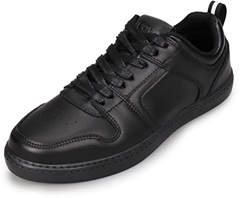UOVO Mens Black Shoes Leather School Shoes Teenager Junior Lace Up Trainers Uniform Low-Top Shoes Size 7UK