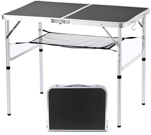 YUFIFAIRY Table de camping pliante, 91,4 cm (L) x 61 cm (l) – Table de camping en aluminium avec pieds réglables en hauteur – Table de salle à manger légère et portable pour camping, pique-nique,