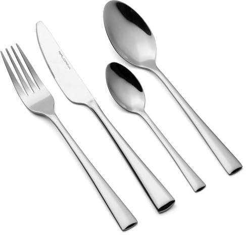 FLORINA Set di Posate in Acciaio Inox I 24 Pezzi per 6 Persone I Posate da Tavola di Servizio PIANO I Set Completo di Forchette, Coltelli, Cucchiai da Tavola, Cucchiai da Tè I Argento