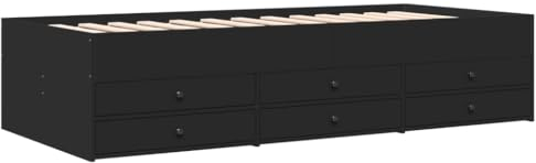 vidaXL Tagesbett, Gästebett mit 6 Schubladen mit Rollen, Schlafsofa für Schlafzimmer, Bettsofa Sofabett Daybed Bett, Schwarz 90x190cm Holzwerkstoff