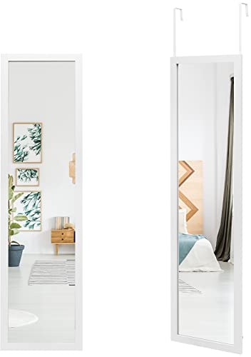 COSTWAY Ganzkörperspiegel 33x120cm, 2 in 1 Wandspiegel und Türspiegel, Hängespiegel Spiegel für Garderobe Schlafzimmer Wohnzimmer (Weiß)