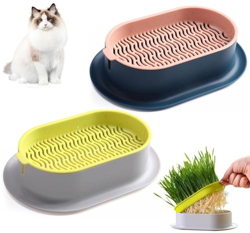 Asfrode Pflanzschalen für Katzengras, 2 Stück Katzengras Schale Tablett Katzengras Keimschale Anzuchtschalen Keimung Keimschalen Samen Keimung Tablett Seed Sprouter Tray für Home Garten Office (Grau)
