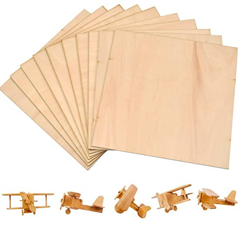 Feuilles de panneaux de particules, planches de bois for l'artisanat, 10 feuilles de tilleul, pièces de bois artisanal, plaques en bois vierges rectangulaires inachevées (200 x 200 x 2 mm)