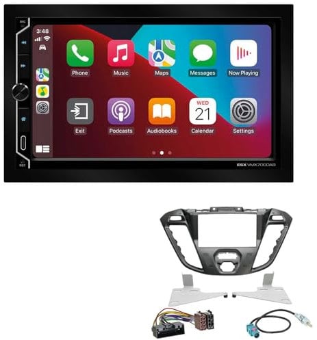 ESX VMX700DAB 2-DIN Autoradio kompatibel mit Wireless Apple CarPlay Android Auto Bluetooth DAB+ passend für Ford Tourneo Custom, Transit Custom ab 2012 bläulich grau/Pegasus