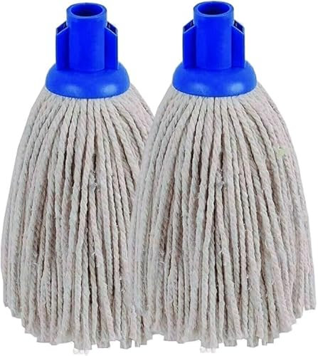 SK COOKWARE – Mop Heads Replacement - Pack of 2 Blue Push In - Traditional Cotton Yarn String Mop, Universal Fitting Socket Heads, Wet and Dry Floor Cleaner
