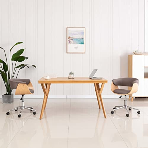 ShGaxin Drehbarer Bürostuhl, Office Chair, Schreibtisch Stuhl, Computerstuhl, Büro Stuhl, Chefsessel, Möbel Für Arbeitszimmer, Taupe Bugholz und Stoff
