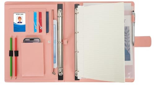 Wonderpool A4 PU Cuir Porte Document Classeur Anneaux Planchettes à pince Amovible Dossier De Conférencier pour Organiseur Conférence Réunion Bureau Voyage École (Rose)