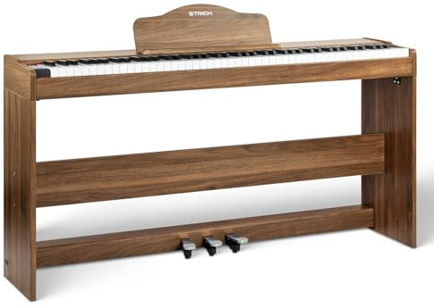 STRICH Digital Piano 88 Keys, Hammer-Action Weighted Keyboard, Full size Electric Piano Keyboard with Furniture Stand, 25Wx2 Speakers, Supports USB-MIDI/Wireless Connect, SDP-300W (Color Walnut Wood)