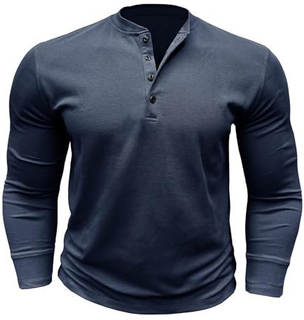 Foweknow Work Jumper Men's Crew Neck Long Sleeve Shirt Plain Fashionable Regular Fit Autumn Jumper Simplicity Versatile Sweatshirt Jacket Comfortable Business Casual Shirt with Buttons, blue, XXL