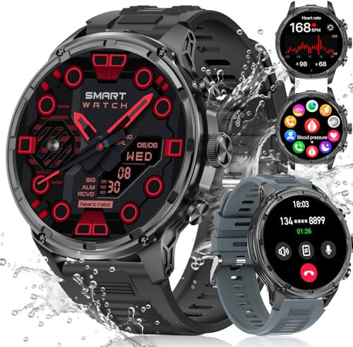 SIEMORL Smart Watch for Men Answer/Make Calls,1.85 AMOLED Display Military Outdoors Fitness Tracker with 110+ Sports Modes Heart Rate Sleep Monitor,Activity Trackers 5ATM Waterproof for Android/iOS