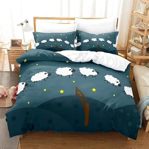 BJCJGGL Bettwäsche 135x200 WeißE Schafe Bettwäsche-Set mit Reißverschluss Schließung und 2 Kopfkissenbezug 80x80 cm - Weicher Atmungsaktive Mikrofaser Bettbezug für Kinder Mädchen