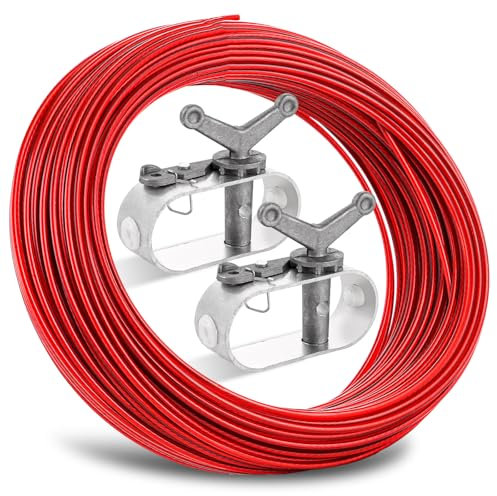 LDXDRU 2 Stück Drahtseil Spanner Drahtseilspanner, Drahtspanner mit 2mm Stahlseil Ummantelt (40m), Draht Spannseil und Spannschloss für Pool Abdeckplane, Garten Abdeckungen, Planenspanner