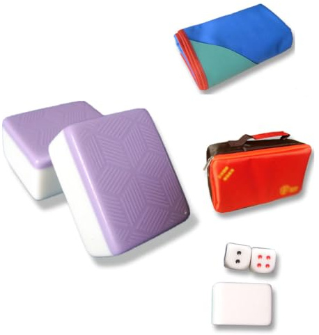 AIJUSSS Mahjong-Set, chinesisches Mahjong-Spielset mit Handtasche, 4,1 cm groß, 144 Spielsteine, 2 Würfel, tragbares Mahjong-Set für Familienfreizeit, Lila