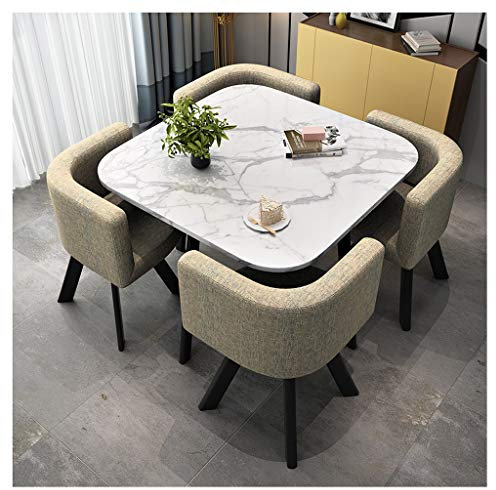 Modernes Marmor-Couchtisch- und Stuhl-Set für Wohnzimmer, Esszimmer, Büro und mehr, enthält vier Stühle und runden Tisch für Schönheitssalon, Kino und Konferenzraum