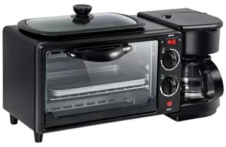 Genérico Estación de Desayuno 3 en 1 con Cafetera, Horno Tostador y Sartén, Mini Horno Multifuncional con Temporizador y Control de Temperatura, para la Cocina del Hogar