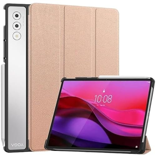 SOENS Tablet-Hülle geeignet for Lenovo Yoga Tab Plus/Pad Pro 12,7 Zoll 2025 TB-520FU, transparente Rückseite, dreifach Faltbarer Standfuß(Rose Gold,for Yoga Pad Pro 12.7)