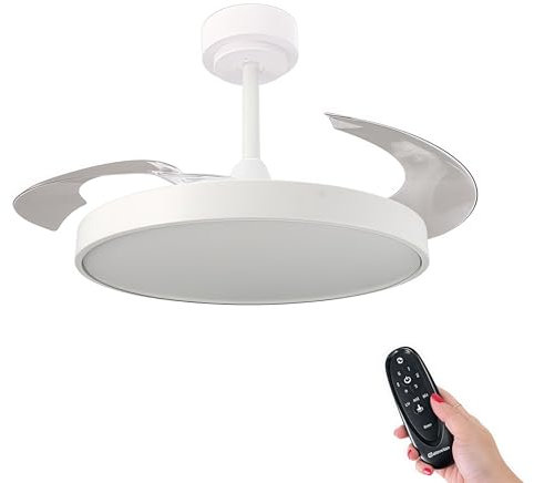Ventilador de Techo LED con Aspas Retráctiles Control Remoto,70W 2448LM Luz Integrada, Color Blanco CCT 3000-4000-6000K (Blanco Mate)