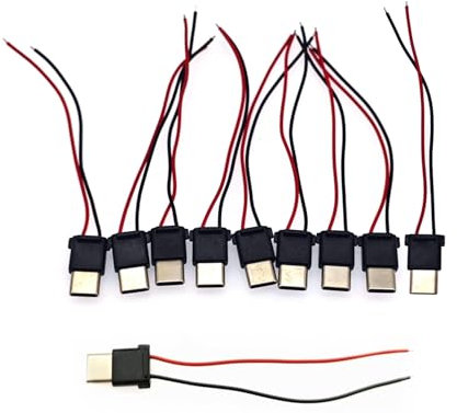 JZK 10 pezzi 30V 3A Cavo spirale USB C per progetti di ricarica fai te, connettore maschio USB tipo C per montaggio pannello saldabile con 2 fili rosso-neri per realizzare punti di ricarica