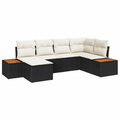 vidaXL 6-teiliges Gartensofa-Set mit Kissen in Schwarz aus Poly Rattan | Stylisches modulares Design, perfekt für Lounges im Freien und zum Entspannen. Wetterfestes, modernes Sofa für die Terrasse.