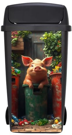 Targawerelax Wheelie Bin Stickers, Waterproof Wheelie Bins Covers Vinyl Self Adhesive Dustbin Stickers Trash Can Decorative Fridge Wrap Sticker Wall Home Decor, Animal Pig