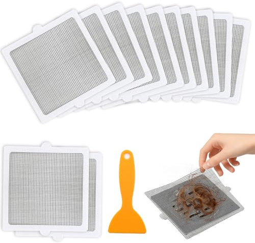 TXXATX Haarsieb Duschrinne 15x15 cm Abflusssieb Dusche Haare 20 Blatt Haarfänger Dusche mit Plastikspatel Duschsieb Abfluss Haare aus Fiberglas Duschabfluss Mesh Aufkleber für Duschen Küchen Balkon