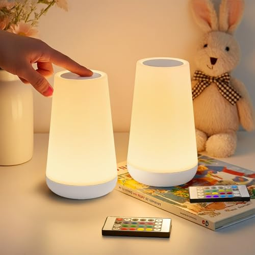 Bonsery baby Nachtlicht Dimmbar mit Akku Aufladbar, Nachttischlampe Touch Dimmbar 2er Set, Stilllicht Dimmbar Kinder mit 13 Farben 4 Modi & Timer, Nachtlampe Batterie für deko Schlafzimmer Babyzimmer