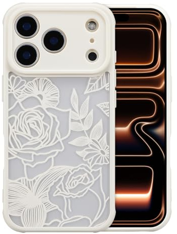 XIZYO Niedlich Rose Blume Hülle für iPhone 17 Pro 6,3 Zoll, Weiß | Ästhetisch Floral Muster, Luxus Vintage Mädchen Stil, Schlanke Dünne, Matt Transluzent Gestaltung, Stoßfest Anti-Gelb