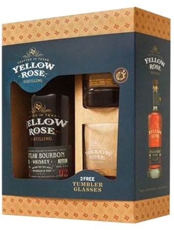 Yellow Rose Outlaw Bourbon Whiskey 46 Prozent Vol (1 x 0,7 l) – 100 Prozent Mais, handgefertigt in Texas – mit Geschenkverpackung und 2 Gläsern – American Whiskey zum Verschenken
