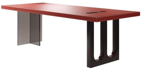 ZENGXJYCQINGJIANG Gaming Desk Modern Office Executive Desk, Red Saddle Leather Finish, Spacious Writing Table Workstation with Charging Outlets(L)