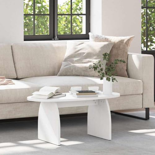 Holamys Couchtisch Weiß 80x40x35cm, Massivholz Kiefer, Ovaler Wohnzimmertisch im Rustikalen Stil, Natürliches Finish, Langlebiges Design, Praktischer Kaffeetisch für Ihr Zuhause