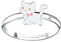 MONKIMAU - Katzen Kinderring 925 Sterling Silber - Verstellbar Silberring Mädchen - Ring Kinder hypoallergen
