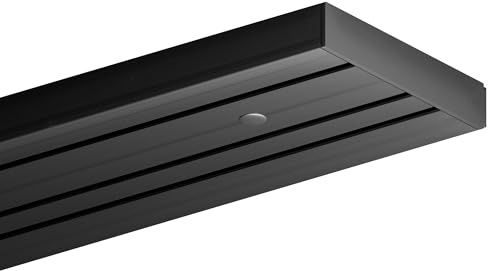 Bestlivings Gardinenschiene 90cm 3-läufig, Schwarz, Set montagefertig | Vorhangschiene mit ruhigem Innenlauf, Stecksystem, vorgebohrte Deckenmontage, formstabiler Kunststoff, kürzbar - Made in EU