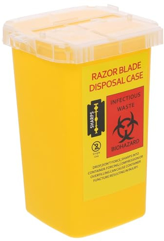 1 Stück Rasierklingenbox Gelbe aus ABS, mit Verschlussdeckel | Tropfschutz, Gebrauchte Klingen und Microblading Nadeln, Leichte Ausführung, Barbershop und Unterwegs Zufälliger Stil