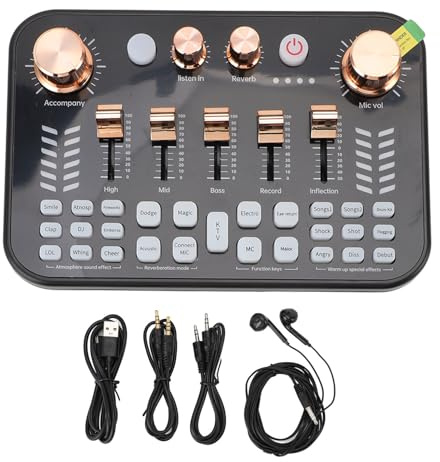 Vvikizy Live-Soundkarte, DJ-Mixer mit Unabhängigen Lautstärkereglern und Intelligentem Verarbeitungschip für Telefon-PC-Streaming