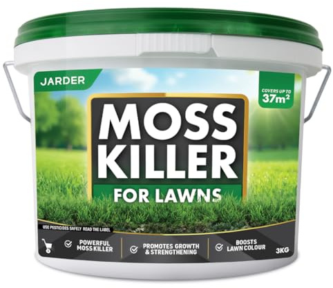 Jarder Moss Killer for Lawns 3kg - Iron Sulphate Lawn Feed and Treatment - Boosts Grass Growth and Colour - Nitrogen Rich Lawn Fertiliser Granules