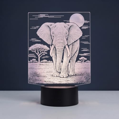 Elefant LED Lampe mit Mond – Nachtlicht 16 Farben & Fernbedienung | Dimmbar, Touch & Fernbedienung, automatischer Farbwechsel, USB & Batteriebetrieb, Acrylglas graviert in Deutschland