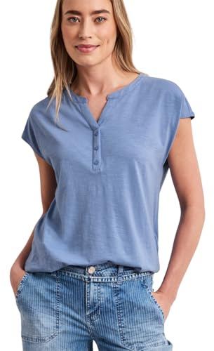 Street One Dropped Shoulder Shirt mit Split Neck Drift Blue 42