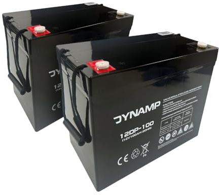 Dynamp 12V AGM Mobility Battery, 100Ah, Pack of 2, Deep Cycle VRLA, Maintenance-Free, Model 12DP-100