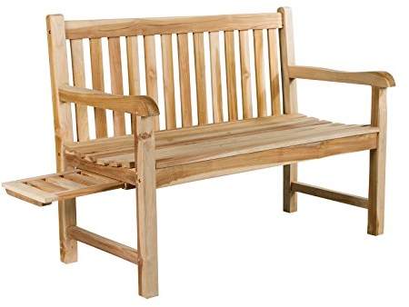 Ambientehome Teakholz Gartenbank 2-Sitzer Bank inkl. 1 Tablett Elba, Natur, ca. 120 cm Teakbank