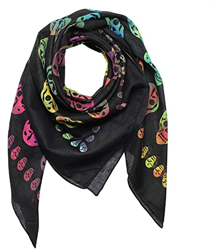 Superfreak Baumwolltuch - Totenköpfe 1 schwarz - tie dye - quadratisches Tuch