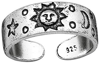 Bungsa Zehenring Sonne, Mond und Sterne aus .925 Sterling Silber für Damen
