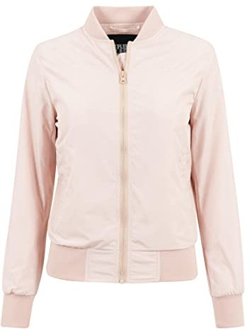 URBAN CLASSICS Giubbotto Bomber da Donna con Polsini a Coste, Giacca a Vento Leggera, Giubbottino Bomber a Maniche Lunghe con Cerniera e Tasche, Colore: Light Pink, Taglia: M