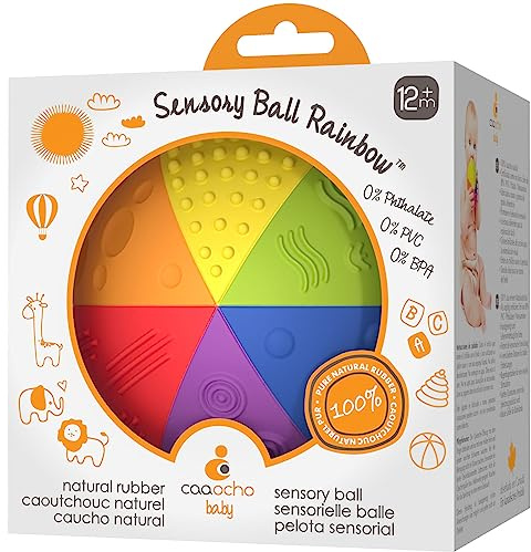 Pure Natural Rubber Sensory Ball Rainbow 10 cm - All Natural Sensory Toy, Promotes Sensory Development, Rainbow Colors, Perfect Bouncer, Gentle Squeaking, BPA Free, PVC Free, Food-grade paint
