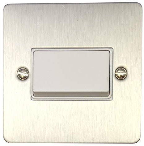 Flat Brushed Steel Fan Isolator Switch (White Switch)