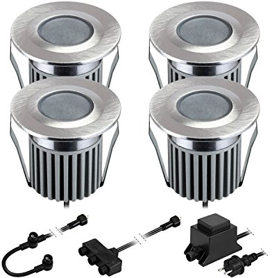 ledscom.de LED Boden-Einbauleuchten BODES für außen, warm-weiß, je 94lm/Leuchte, matt, rund, 50mm Ø, 4er Set