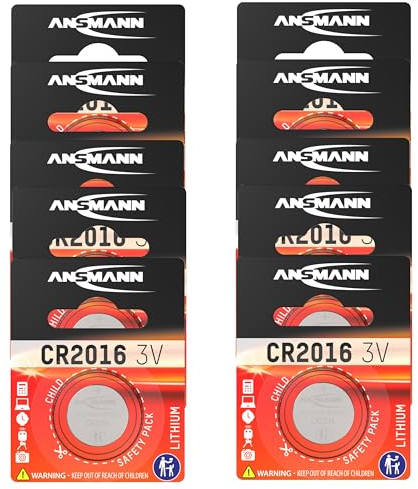 ANSMANN CR2016 Lithium Knopfzellen Set 3V Batterie für Autoschlüssel, TAN-Generator, usw. Knopfbatterien (10er Pack)