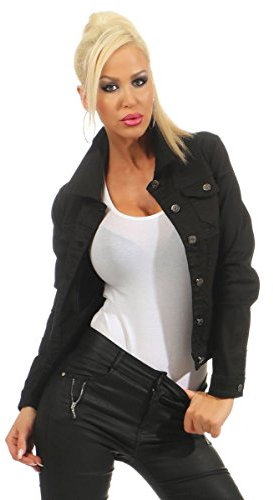 Fashion4Young 11287 Damen Jeansjacke Damenjacke Jeans Jacke Kurze Jacke Nieten schwarz (S=36, schwarz)